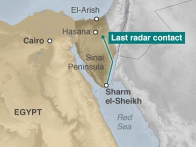 Катастрофа А-321 над Синаем (карта). Источник - aviaforum.ru